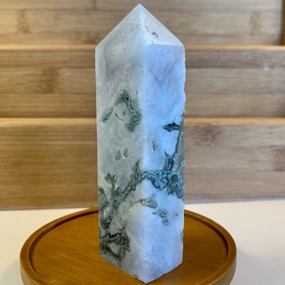 moss agate tower obelisk wand Other - Moss Agate Crystal Tower Carved Stone Point Wand Chakra Healing Obelisk 4 1/4"